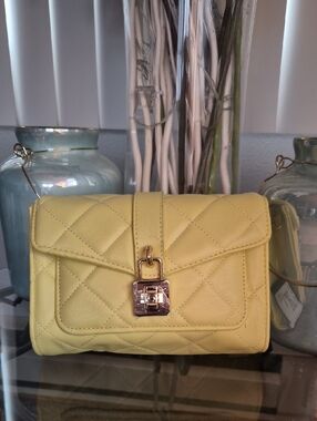bebe Yellow Quilted Crossbody with Chain Strap
